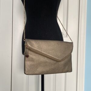 Gold Crossbody Large Clutch With Zippers And Magnetic Closures